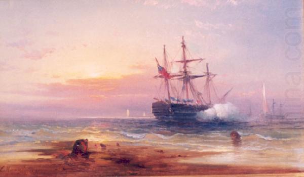 Edward Moran Salute at Sunset. china oil painting image